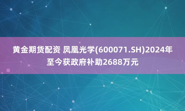 黄金期货配资 凤凰光学(600071.SH)2024年至今获政府补助2688万元